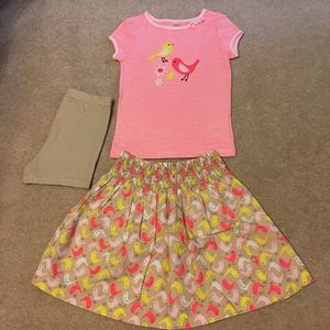 Carter’s Girls size 6X /3 piece skirt set w/birds